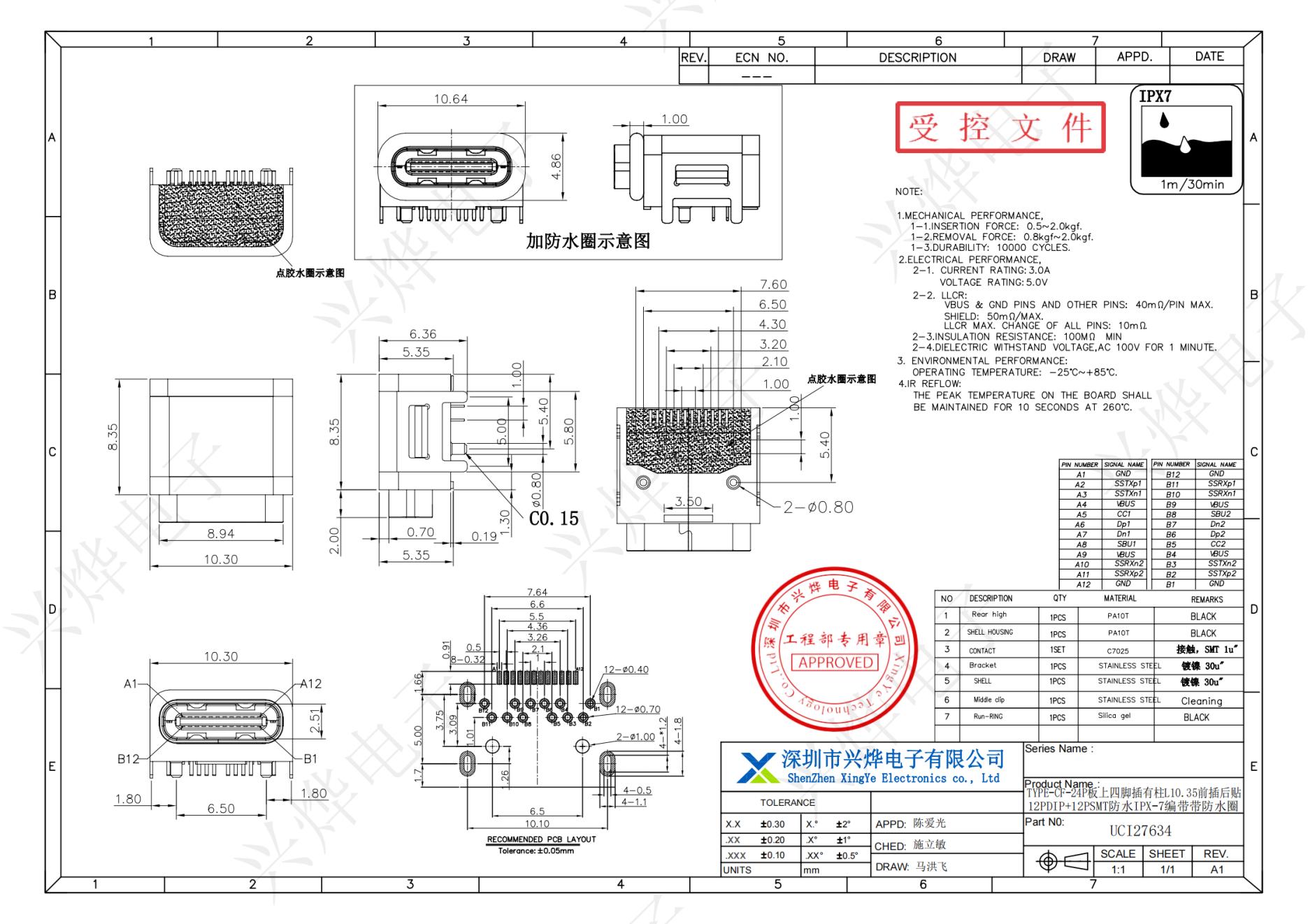 UCI27634 TYPE-CF-24P板上四脚插有柱L10.35前插后贴12PDIP+12PSMT防水IPX-7编带带防水圈_纯图版_00.jpg